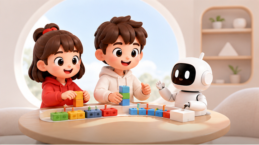 学生通过编程积木与机器人进行创作